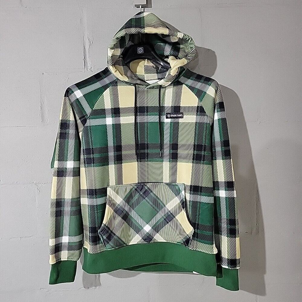 Spark Paws Unisex Plaid Fleece Lined Human Velvet Hoodie Sweatshirt Green XL